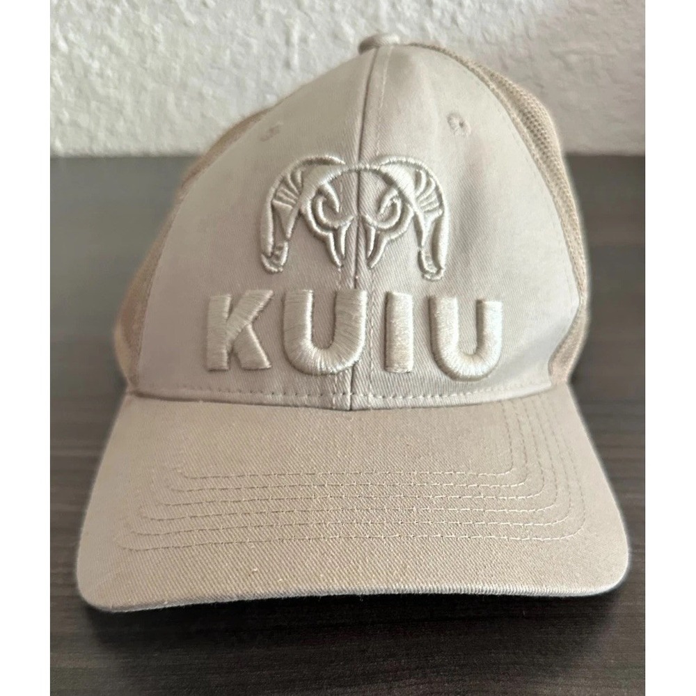 KUHL Ram Logo Trucker Hat Tan Mesh Snapback Outdoor Hiking One Size Cap